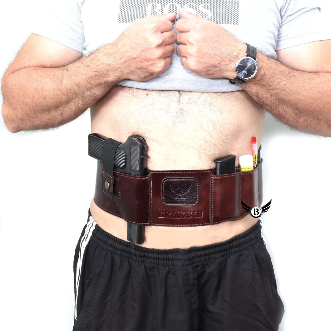 Cowhide Leather BRAVOBELT Belly Band Holster for Concealed Carry - Ambidextrous worn by person
