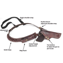 Load image into Gallery viewer, Cowhide Leather Vertical Concealed Holster Right Handers Universal Size with shoulder strap and magazine pouch.
