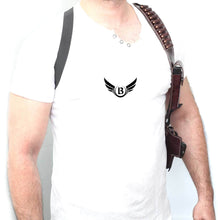 Load image into Gallery viewer, Cowhide Leather Vertical Concealed Holster Right Handers Universal Size in brown leather with magazine pouch and additional loops
