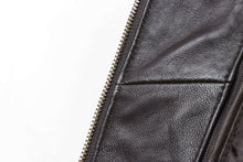 Load image into Gallery viewer, Close-up of REED Men&#39;s Jacket in genuine lambskin leather featuring a front zip-up closure and luxurious texture, perfect for winter.
