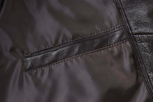 Load image into Gallery viewer, Close-up of REED Men&#39;s Jacket showing genuine lambskin leather detail and zip-up closure in the Winners Coat design.
