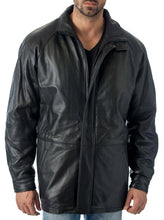 Load image into Gallery viewer, Stylish 34&#39;&#39; Raglan Reed Men&#39;s Car Coat in Black Lamb Leather with Zip-Out Lining, Perfect for Versatile Fashion
