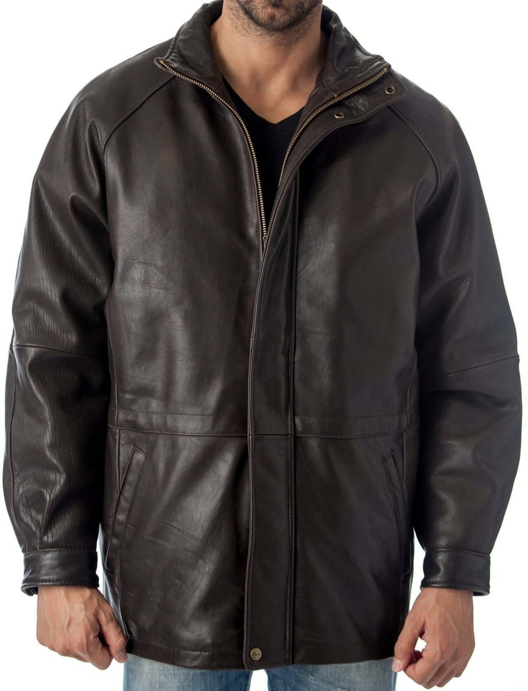 Men's 34'' Raglan Car Coat in Imported Lamb with Zip-Out Lining by REED, Executive Leather Jacket Style, Classic and Modern.