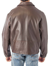 Load image into Gallery viewer, Back view of REED Men&#39;s Casual Leather Jacket, union made in Detroit, USA, featuring durable naked cow leather.
