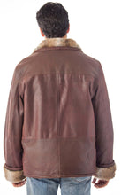 Cargar imagen en el visor de la galería, Brown leather jacket with fur trim on a white background
