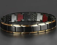 Load image into Gallery viewer, Magnetic Therapy Bracelet Armband in gold and black, enhances energy and vitality with elegant design.

