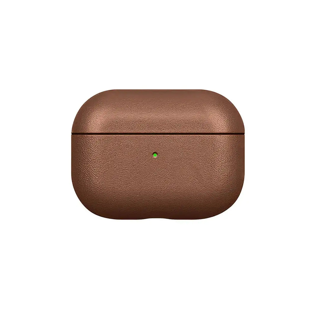 Genuine Leather AirPods Case in brown, showcasing elegant design and durable protection for AirPods.