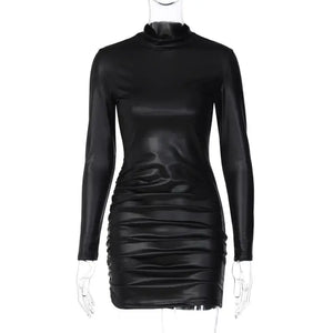 Be So Faux Real Faux Leather Ruched Mini Dress, Black / Large Be So Faux Real Faux Leather Ruched Mini Dress, Black / Large