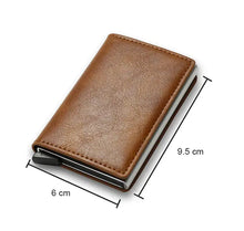 Load image into Gallery viewer, Airtag Money Bag Leather Wallet, 9.5 cm by 6 cm, made from durable synthetic leather, shown in a sleek brown finish.

