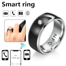 Load image into Gallery viewer, eThings Smart Ring, waterproof NFC finger ring with technology icons, showing connectivity features.
