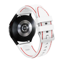 Load image into Gallery viewer, Samsung Galaxy Watch with white silicone sports bracelet showcasing red stitching, designed for 46mm and 42mm models.
