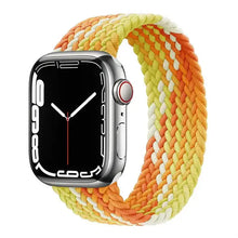 Load image into Gallery viewer, Colorful woven nylon elastic strap for Apple Watch, compatible with Series 1-7 and SE, featuring a seamless braided design.
