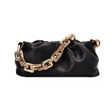 Load image into Gallery viewer, Soft Leather Women&#39;s Cloud Bag in black with gold chain, luxury accessory
