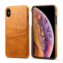 Cargar imagen en el visor de la galería, Luxury vegan leather phone back cover with matte finish and card pocket, displayed on a smartphone, showcasing elegant protection.
