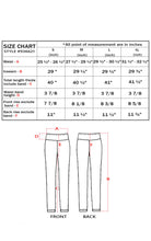 Load image into Gallery viewer, Size chart for matte liquid high waist leggings, showing measurements for small, medium, large, and extra-large sizes.
