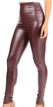 Load image into Gallery viewer, Matte liquid high waist stretch leggings in burgundy, form-fitting design, made in USA.
