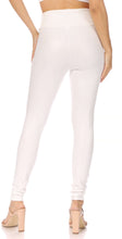 Load image into Gallery viewer, Back view of woman wearing white matte liquid high waist stretch leggings, highlighting fit and style, Made in USA fashion.
