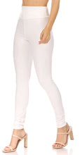 Load image into Gallery viewer, Model wearing matte liquid high waist stretch leggings in white, showcasing slim fit design and enhanced flexibility, made in USA.
