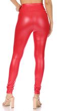 Load image into Gallery viewer, Back view of red matte liquid high waist stretch leggings, made in the USA, showcasing sleek fit and glossy finish.
