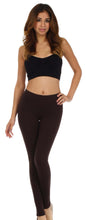 Charger l&#39;image dans la galerie, Model wearing brown cotton blend footless leggings, perfect for yoga or casual wear. Made in USA. Available in various sizes.
