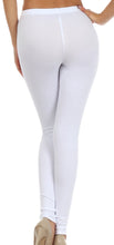 Charger l&#39;image dans la galerie, Woman wearing white cotton blend footless leggings showcasing stretch and comfort, perfect for yoga, exercise, or casual wear.
