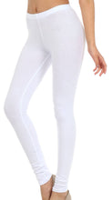 Charger l&#39;image dans la galerie, White cotton blend footless leggings, US made, comfortable for yoga or casual wear, shown in small US size 2-4, side view.
