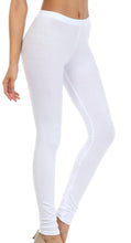 Charger l&#39;image dans la galerie, White cotton blend footless leggings for yoga or casual wear, made in USA, showing stretch fit and comfort.
