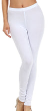 Charger l&#39;image dans la galerie, White footless leggings, cotton blend, comfortable stretch fit, perfect for yoga, pilates, or casual wear, made in USA.
