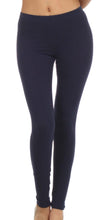 Charger l&#39;image dans la galerie, Navy cotton blend footless stretch leggings, perfect for yoga, pilates, or casual wear. Made in USA, lightweight and comfortable fit.
