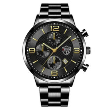 Load image into Gallery viewer, Luxury men&#39;s business watch with black dial and gold accents, perfect for professional attire and modern elegance.

