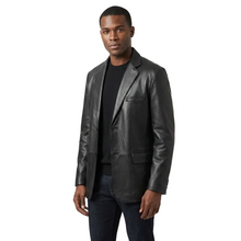 Load image into Gallery viewer, Man wearing a black leather jacket on a white background
