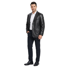 Load image into Gallery viewer, Man wearing a black Blazer leather jacket on a white background
