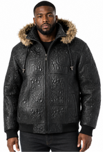 Cargar imagen en el visor de la galería, Man wearing Original Detroit High Roller Jacket by REED with unique embossed design and fur collar, showcasing style and luxury.
