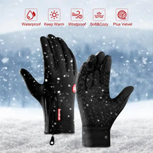Load image into Gallery viewer, Thermal Waterproof Gloves showing waterproof, windproof features, perfect for cycling, hiking, camping, with soft thermal lining.
