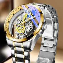 Charger l&#39;image dans la galerie, Skeleton Vintage Men&#39;s Watch with stainless steel band and open-face dial, showcasing sophisticated style and modern design.
