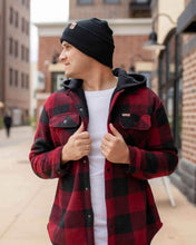 Charger l&#39;image dans la galerie, Man wearing NEW HAAKWEAR H-Stitch Cuffed Beanie - Designed and Made in USA (Patented Design) - Charcoal Black, outdoors
