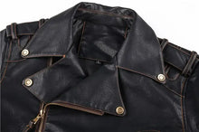 Load image into Gallery viewer, Men&#39;s vegan leather jacket with stylish collar and durable texture, highlighting classic design and craftsmanship.
