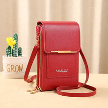 Load image into Gallery viewer, Red anti-theft leather bag with strap, perfect for Mother&#39;s Day gift, featuring RFID protection and chic wallet-to-shoulder style.
