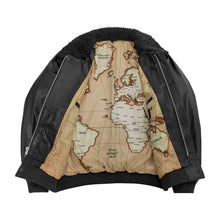 Load image into Gallery viewer, Leather Map Bomber Jacket

