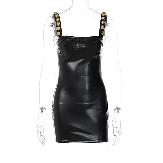 Elegant Sleeveless PU Leather Mini Dress - Vegan Leather