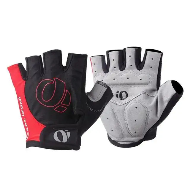 Black and red cycling gloves with padded palms for enhanced grip and protection.