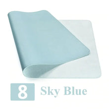 Load image into Gallery viewer, Sky blue leather suede desk mat, perfect for upgrading your workspace with style and protection.
