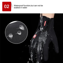 Load image into Gallery viewer, Person demonstrating waterproof feature of thermal gloves with water pouring over black glove surface and water droplets visible.
