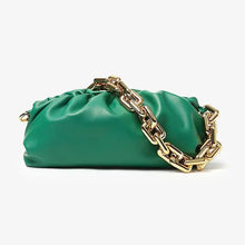 Load image into Gallery viewer, Green Soft Leather Women&#39;s Cloud Bag with Gold Chain Strap, Chic and Elegant Design
