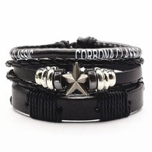 Load image into Gallery viewer, Men&#39;s leather bracelets with star charm, rugged design, ideal for casual and formal wear, adding a touch of sophistication.
