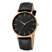 Load image into Gallery viewer, Simple leather men&#39;s luxury watch with black vegan leather strap and minimalist black dial, offering timeless elegance and sophistication.
