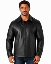Cargar imagen en el visor de la galería, REED Men's Casual Leather Jacket, union made in Detroit, USA, featuring durable naked cow leather and satin lining.
