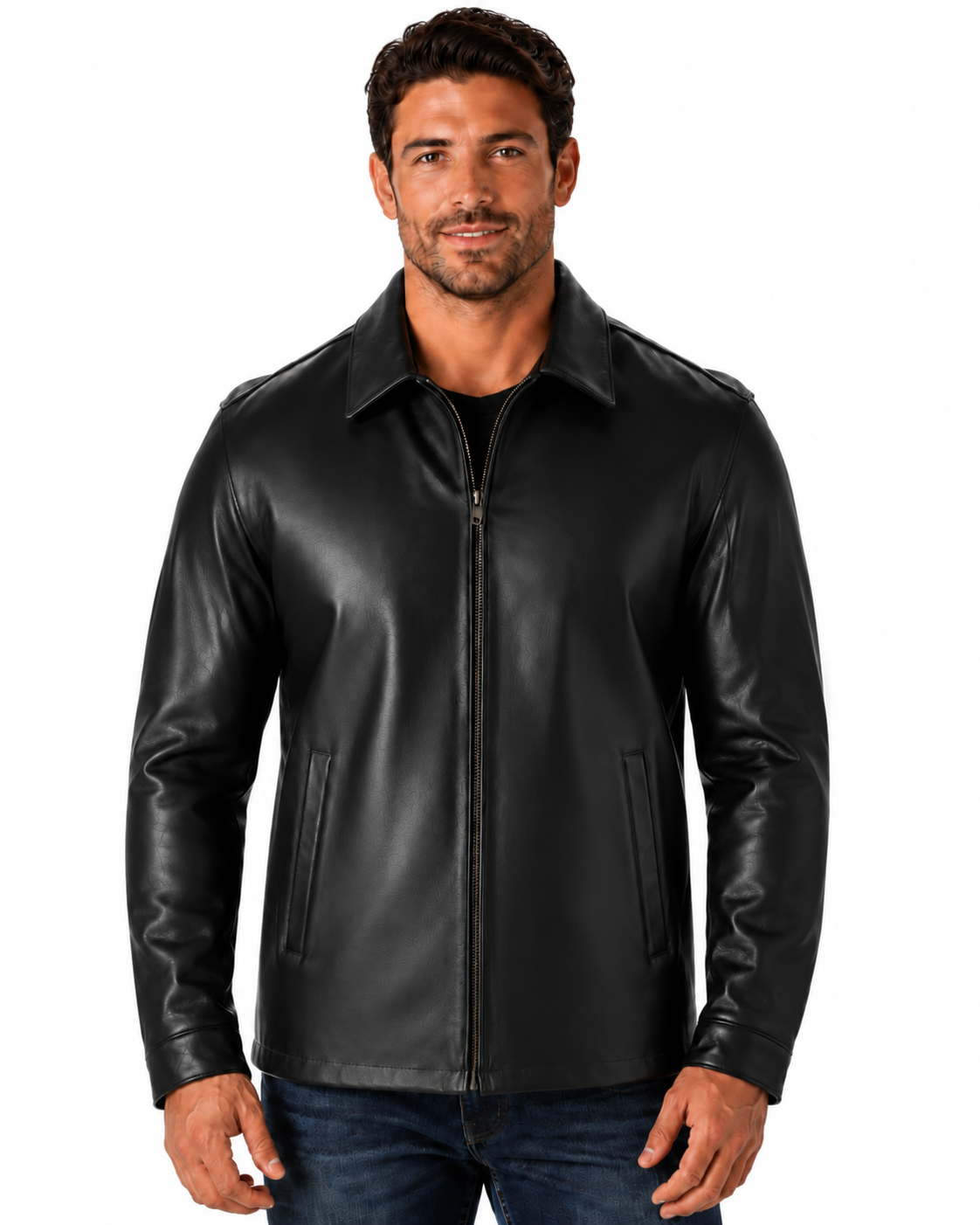 REED Men's Casual Leather Jacket Union Made in Detroit, USA, Black / 4XT