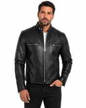 Charger l'image dans la galerie, REED Men's Naked Cow Leather Motorcycle Jacket Made in USA, stylish and protective, worn by model
