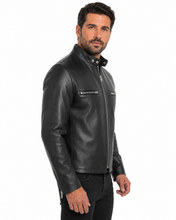 Charger l'image dans la galerie, REED Men's Naked Cow Leather Motorcycle Jacket Made in USA, stylish and protective, worn by model
